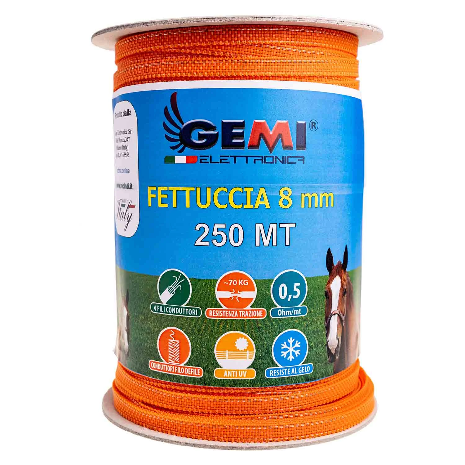 FITA CONDUTORES Vedação eléctrica Rede Cerca eléctrica 250 mt 8 mm Eficaz Para Coelhos, Gado, Cavalos, Javalis Gemi Elettronica