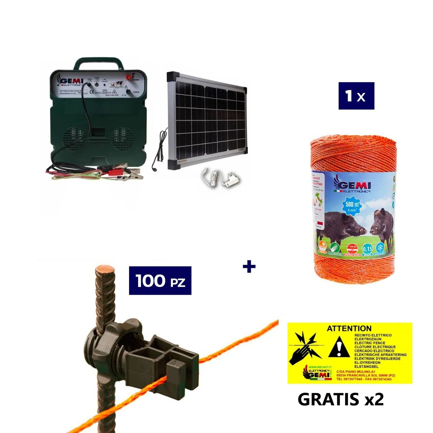 Cerca elétrica Kit completo com painel solar: energizador de 12V e 500m de fio de 6mm² para cerca elétrica.