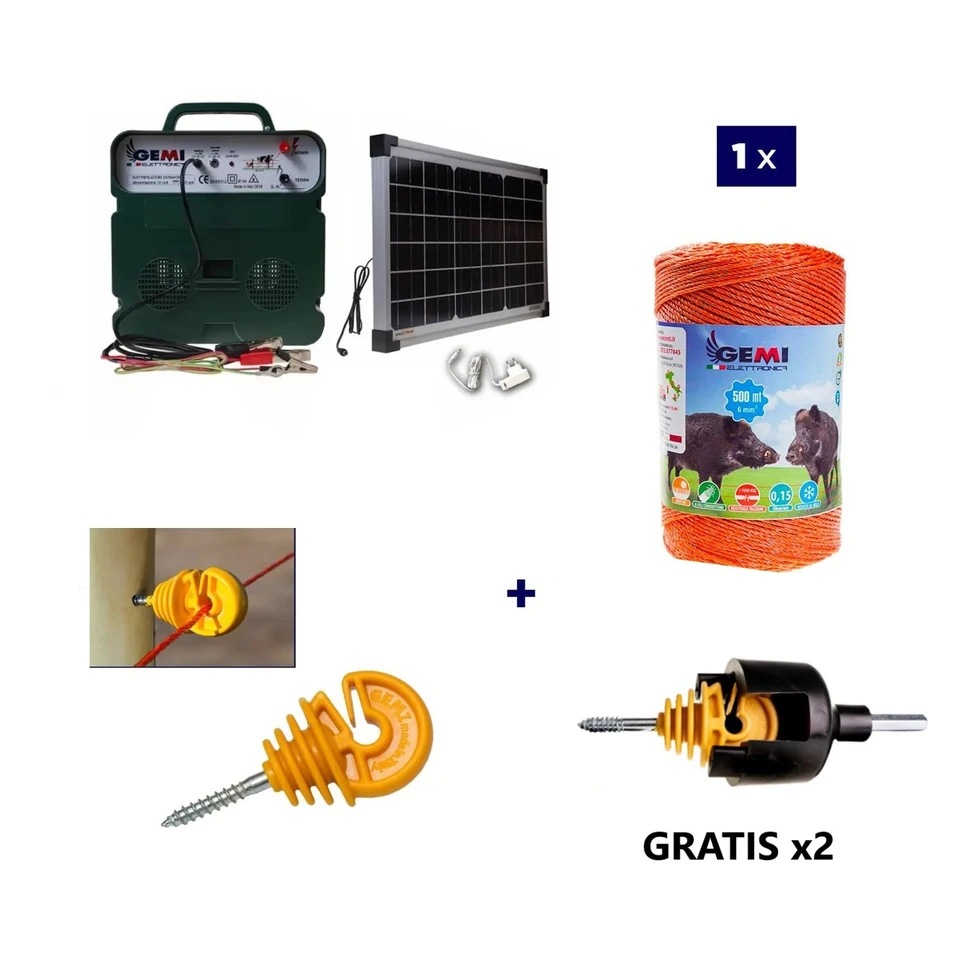 Cerca elétrica Kit completo com painel solar: energizador de 12V e 500m de fio de 6mm² para cerca elétrica de madeira.