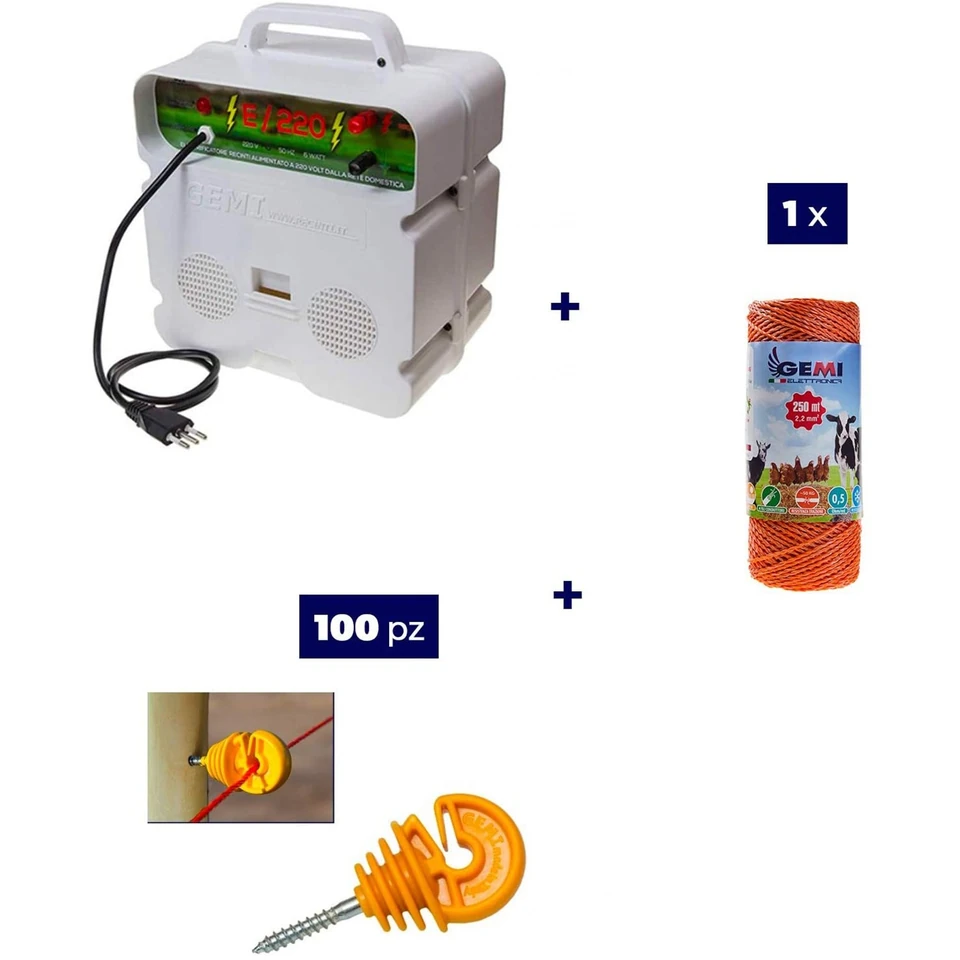 Cerca elétrica Kit completo com energizador de 220V e 250m de fio de 2,2mm² para postes de madeira.