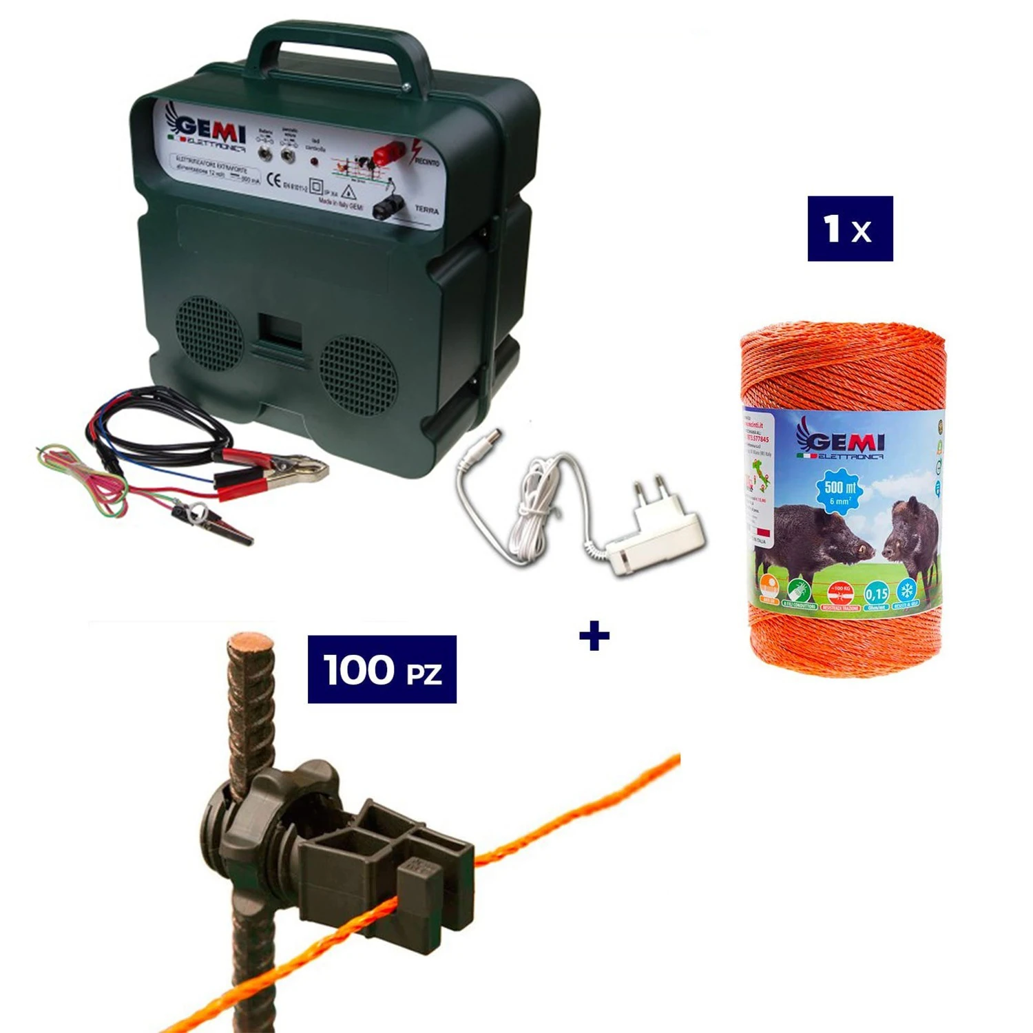 Cerca elétrica Kit completo para javalis com energizador 12/220V e 500m de fio de 6mm² para postes de ferro.