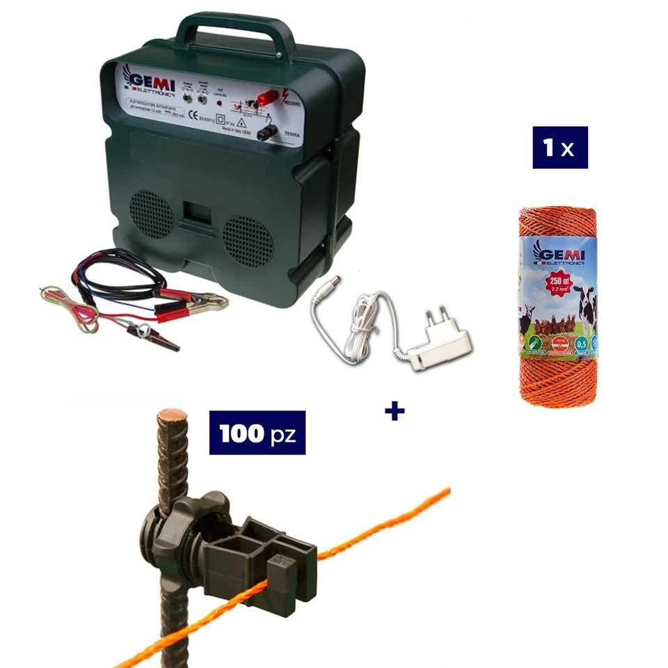 Cerca elétrica Kit completo com energizador 12/220V, 250m de fio de 2,2mm² e isoladores de ferro para cerca elétrica.
