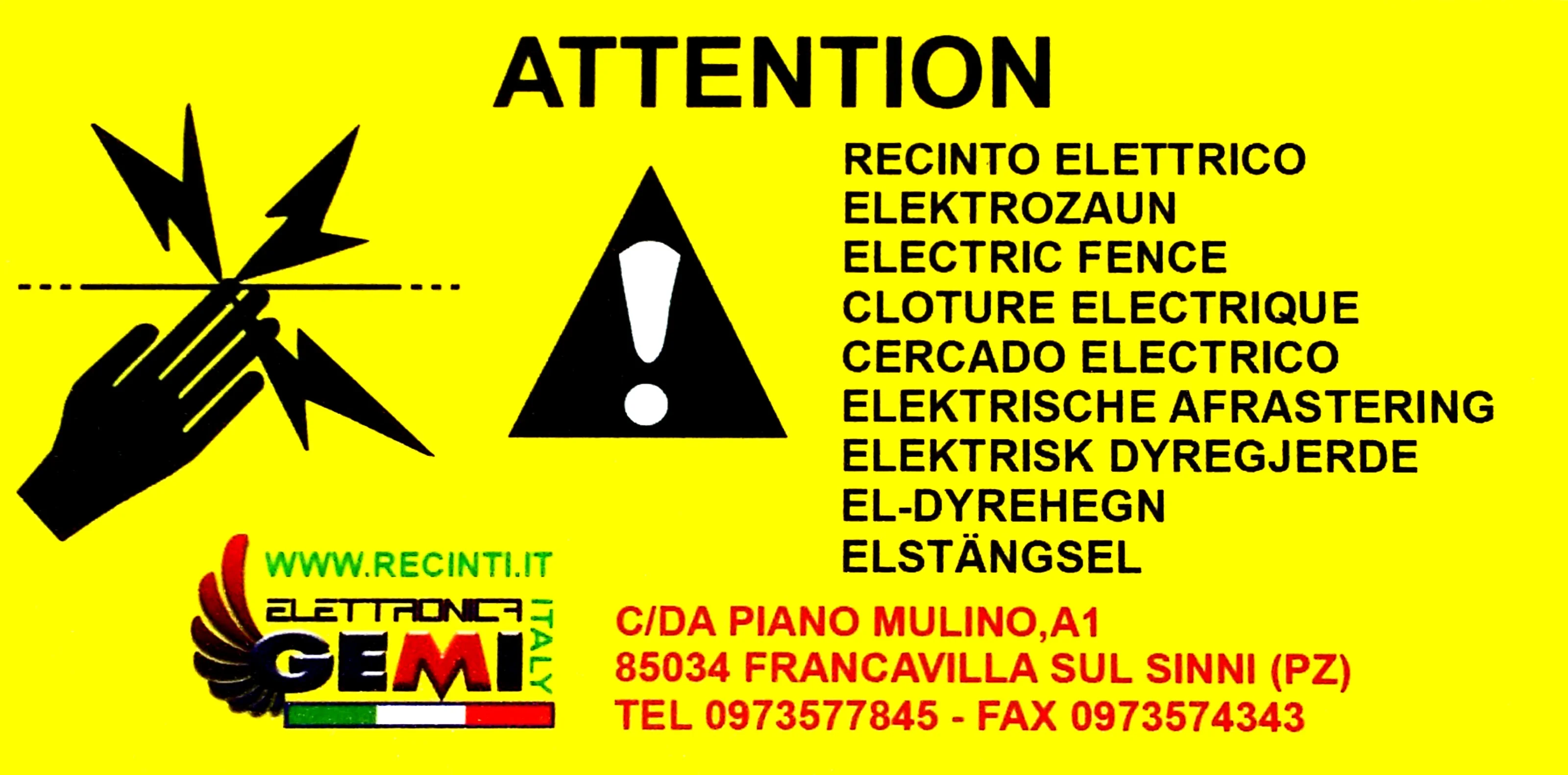 Placa de aviso em plástico para vedação eléctrica